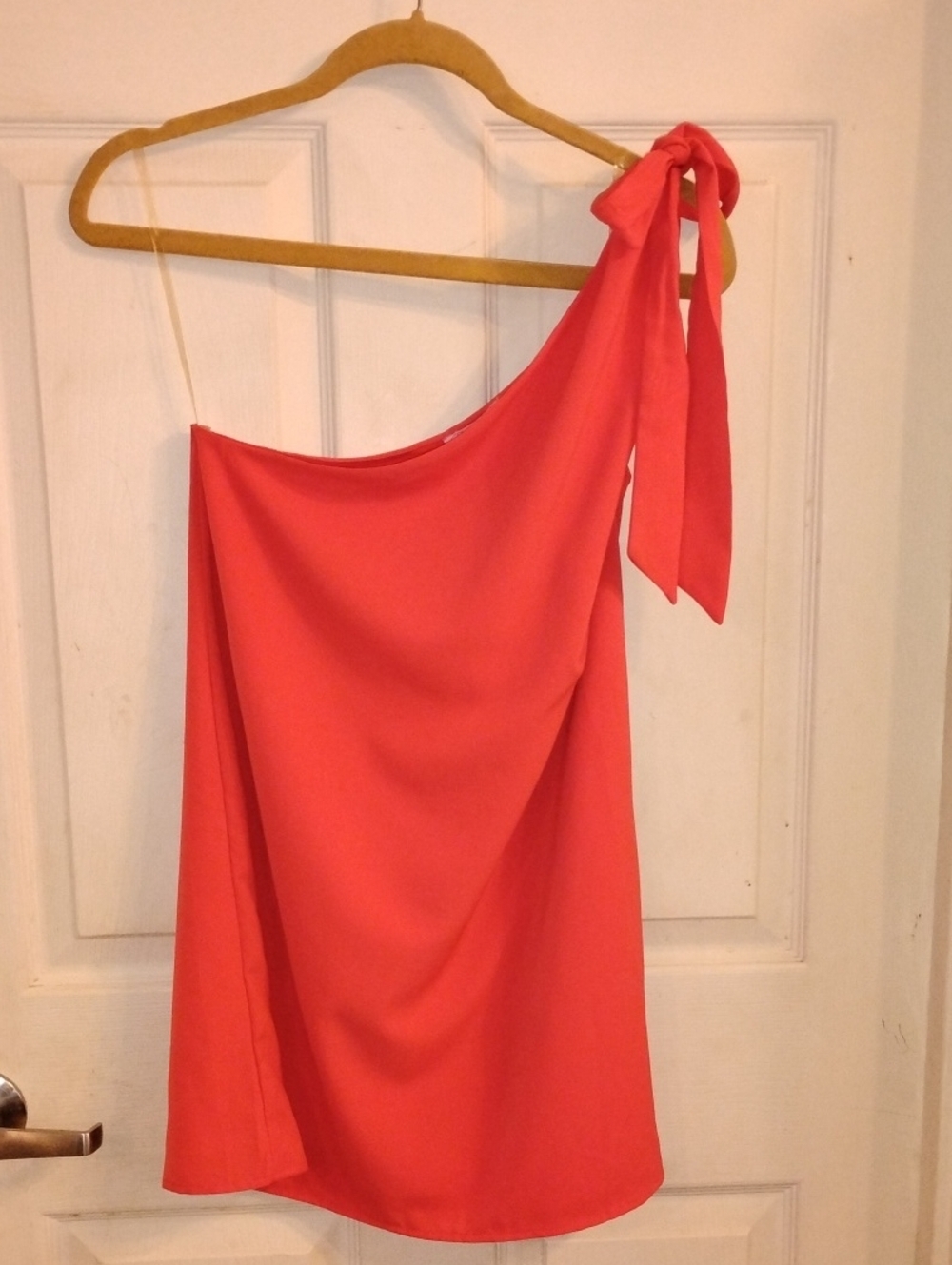 Pink Lily Thriving All Night One-Shoulder Coral Tie Dress, Size: S